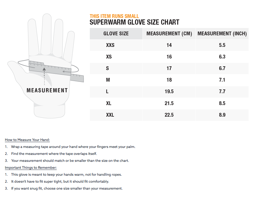 ZHIK SUPERWARM GLOVES 24 0 Grentabelle